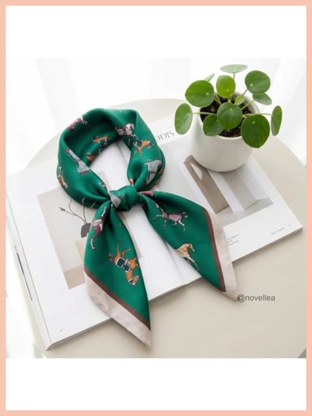 Silk Satin Square Neck Scarf Equestrian Theme Lightweight Wrap